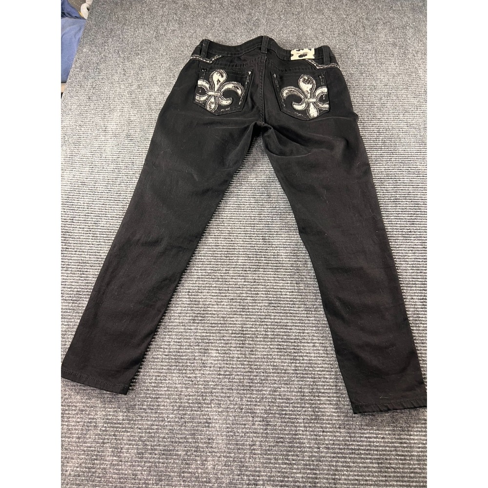 Miss Me Los Angeles Jeans Womens 32 Black Fleur-De-Lis Embellish Skinny Y2K - Picture 7 of 12